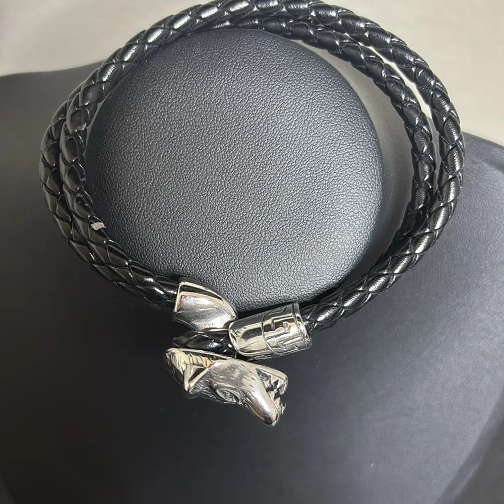 Viking Heritage Wolf Fenrir Braided Leather Stainless Steel Bracelet